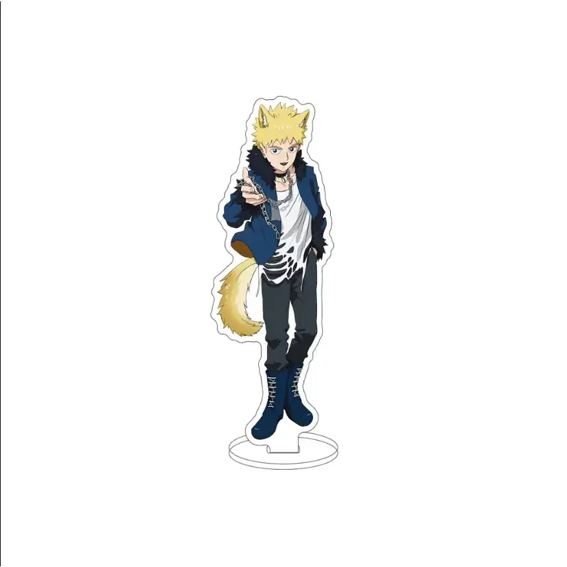 Mob psycho 100 kageyama shigeru acrylic standee featuring a blonde fox-eared anime character in blue jacket