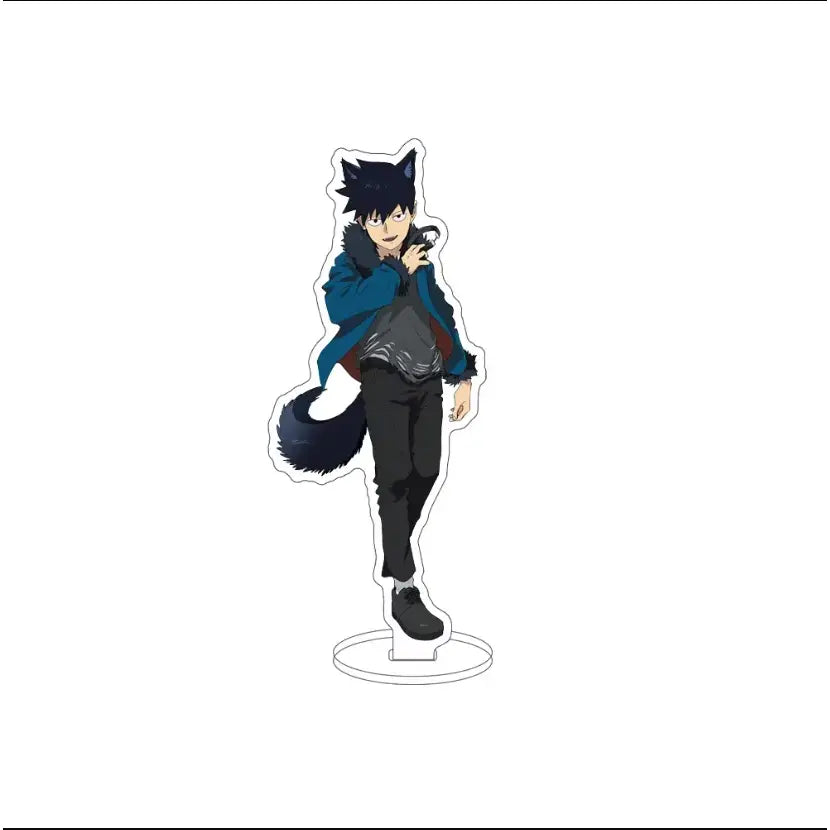 Mob psycho 100 kageyama shigeru acrylic standee featuring blue and black cat-eared character with fluffy tail and layered outfit