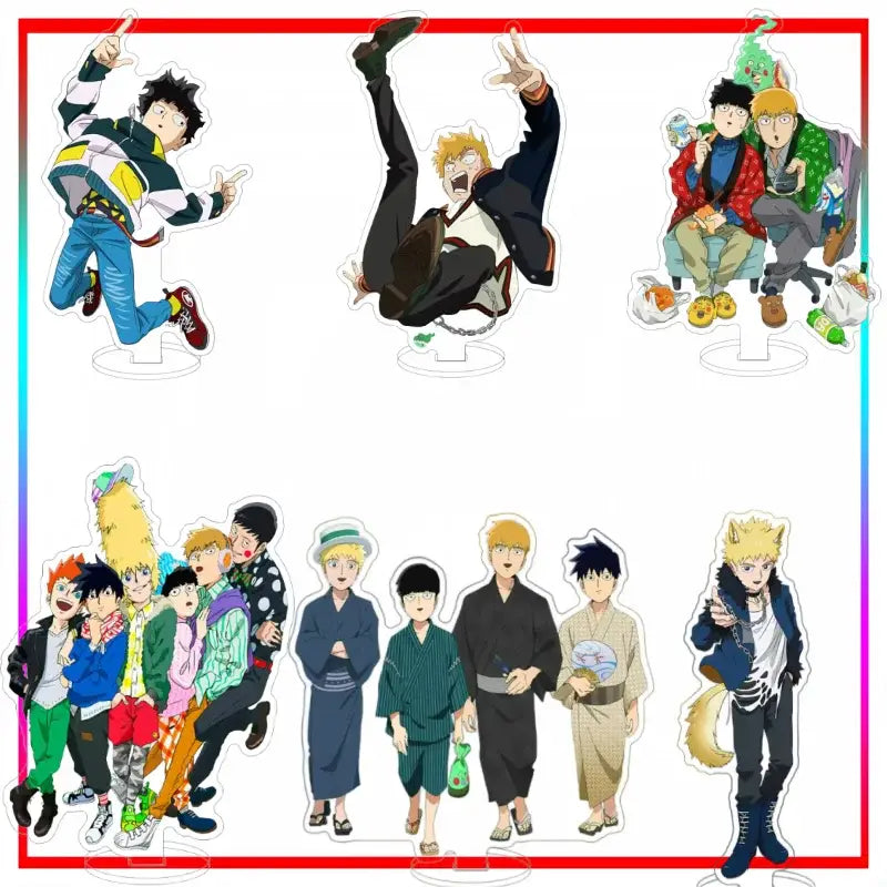 Mob psycho 100 kageyama shigeru acrylic standee featuring clear acrylic stand figures with dynamic poses and outfits