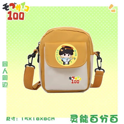 Mustard-yellow and cream reigen arataka canvas crossbody bag with cartoon emblem large capacity arataka canvas crossbody