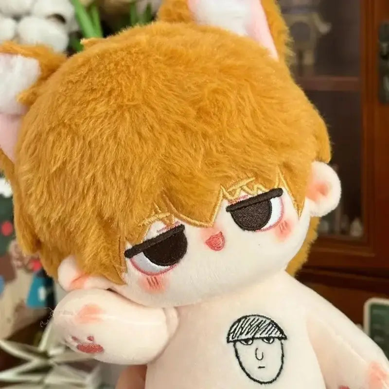 Mob psycho 100 reigen arataka cosplay plush doll with fluffy orange hair and pink-tipped ears 20cm soft toy