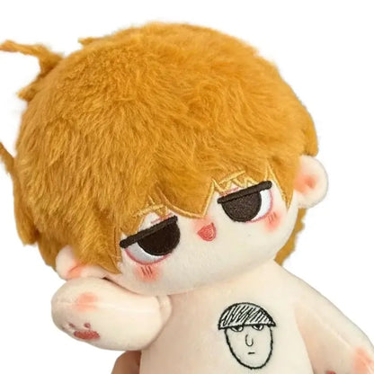 Mob psycho 100 reigen arataka cosplay plush doll with fluffy golden brown hair embroidered sunglasses and line drawn face