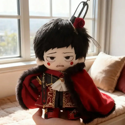 Mob psycho 100 reigen arataka plush doll with black hair and red velvet cape made of 20cm cotton material