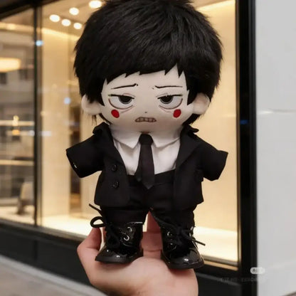 Black-haired reigen arataka plush doll from mob psycho 100 dressed in black suit with white shirt made of 20cm cotton