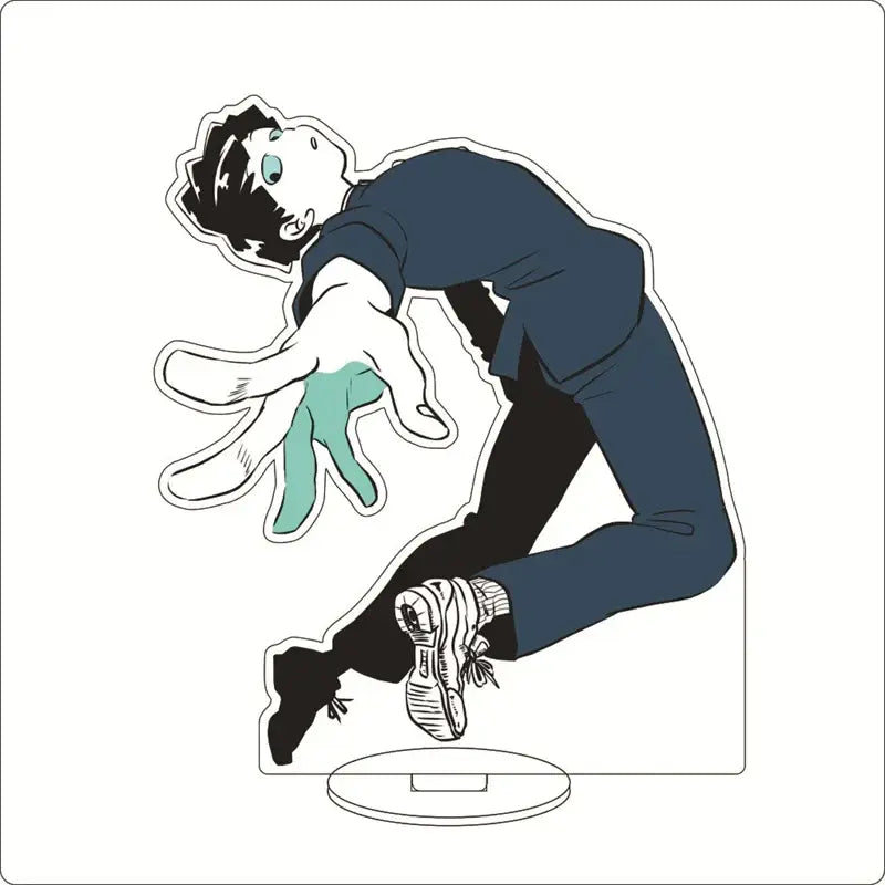 Blue and black mob psycho acrylic ornament featuring shigeo kageyama in a dynamic pose with glowing teal hand