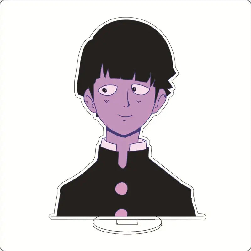 Mob psycho 100 shigeo kageyama acrylic stand featuring purple-skinned character in black uniform with pink buttons acrylic ornament