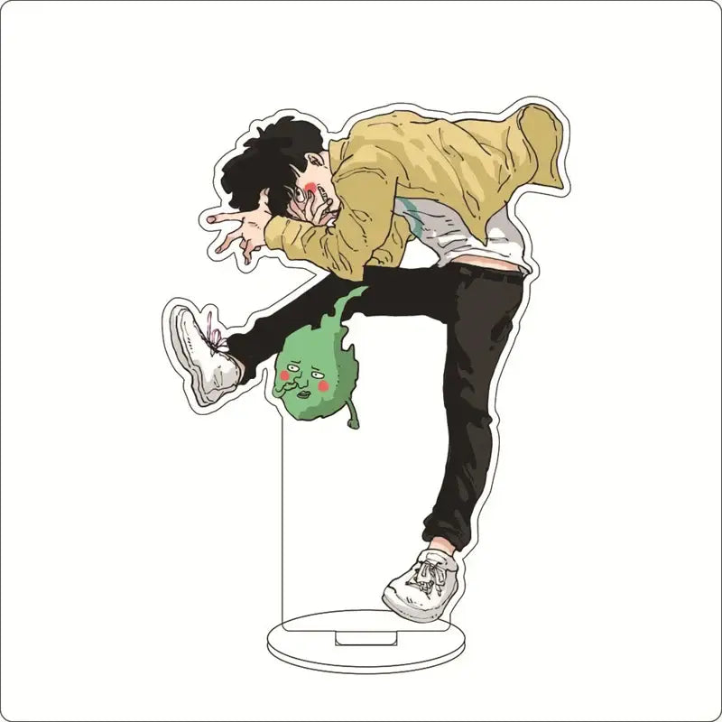Mob psycho 100 shigeo kageyama acrylic stand featuring a yellow jacket anime character in a dynamic pose acrylic ornament
