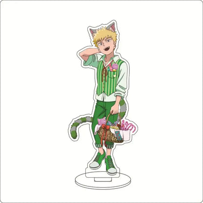 Mob psycho 100 shigeo kageyama acrylic stand featuring spiky blonde hair character with cat ears holding colorful basket
