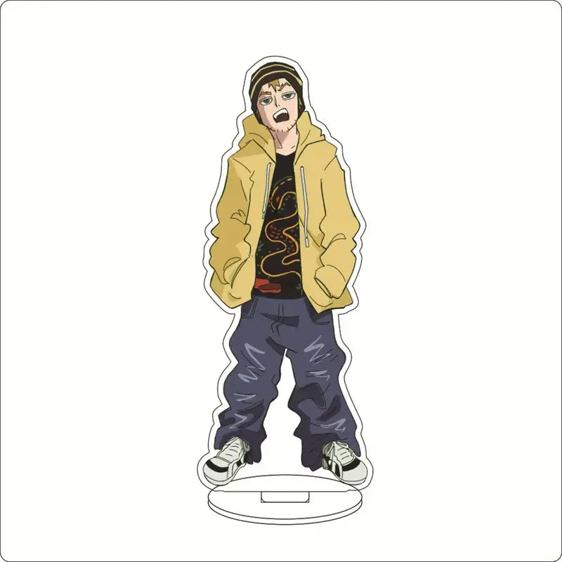 Mob psycho 100 shigeo kageyama acrylic stand featuring a yellow hooded jacket and snake design t-shirt acrylic ornament