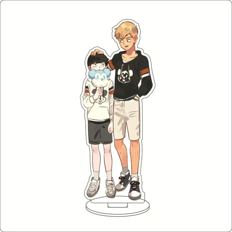 Clear mob psycho acrylic ornament featuring shigeo kageyama and another character in vibrant colors