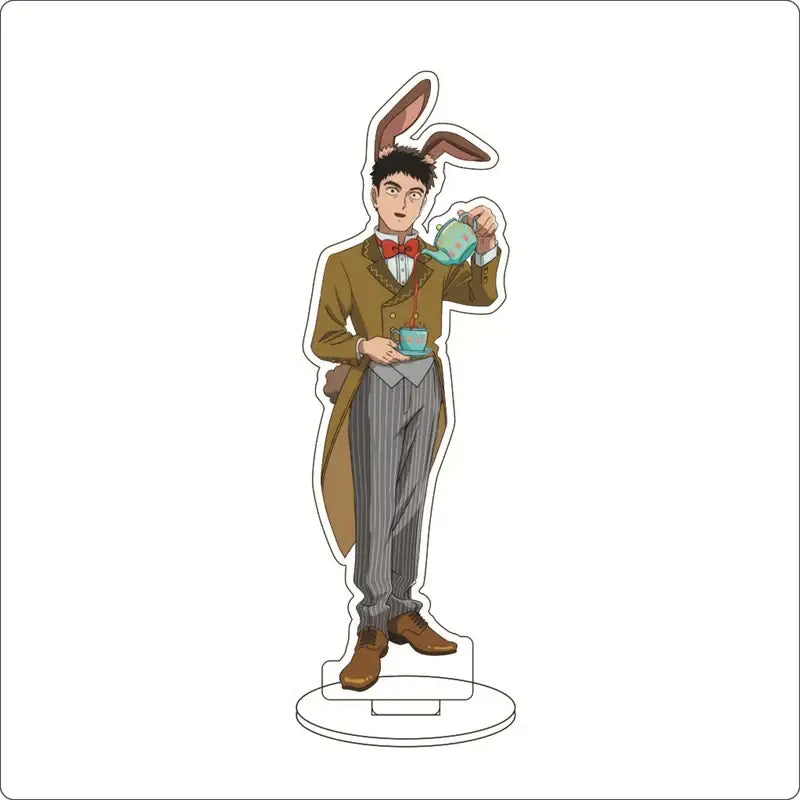 Brown rabbit-eared gentleman acrylic ornament featuring shigeo kageyama from mob psycho 100 holding a blue teapot
