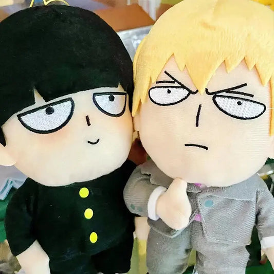 Mob psycho 100 shigeo kageyama black and blonde cotton doll plush figure with embroidered facial features and stitched clothing details