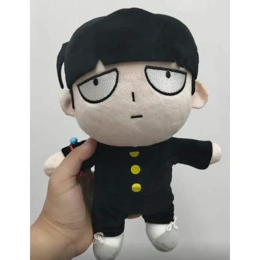 Mob psycho 100 shigeo kageyama black-haired cotton doll plush figure with yellow buttons and white shoes