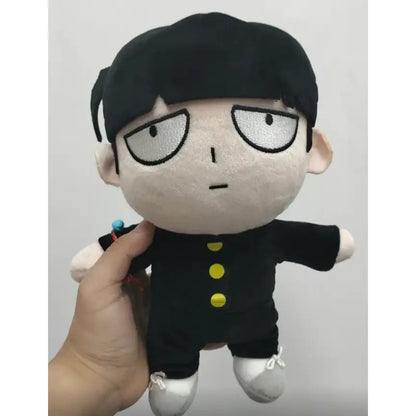Mob psycho 100 shigeo kageyama black-haired cotton doll plush figure with yellow buttons and white shoes