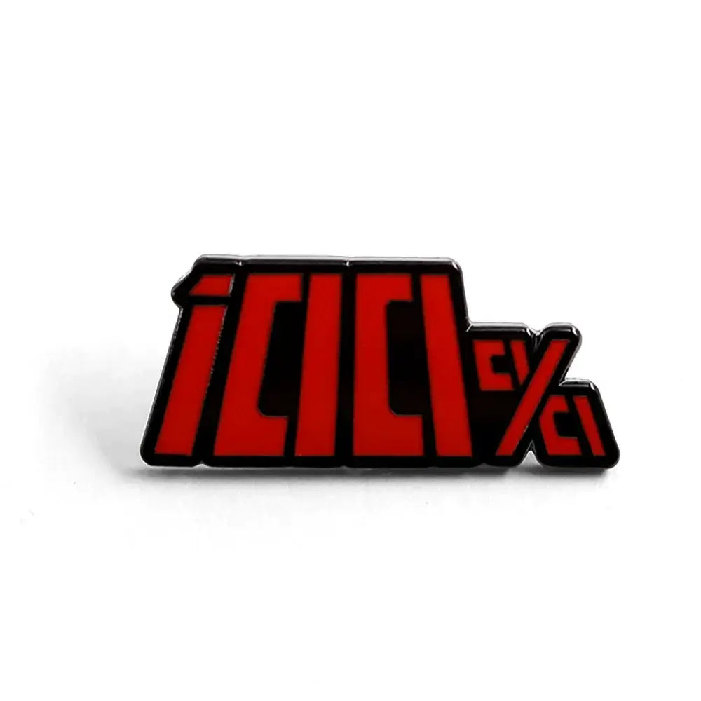 Red and black enamel pin featuring the bold 100 logo from mob psycho shigeo kageyama enamel digital brooch