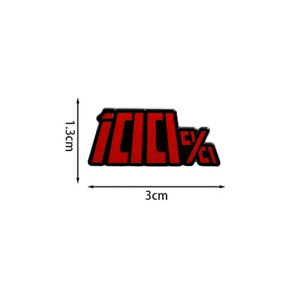 Red and black icici enamel pin 3cm wide featuring mob psycho shigeo kageyama enamel digital brooch