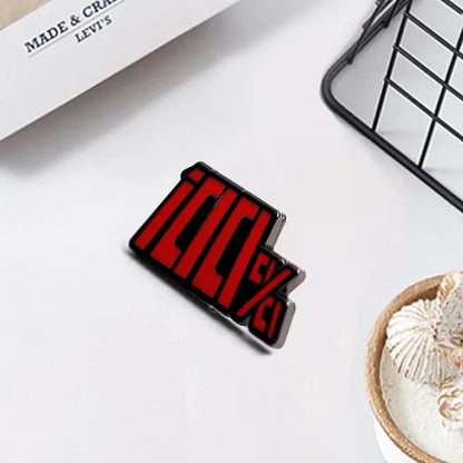 Red and black enamel pin shaped like stylized 100 percent symbol featuring shigeo kageyama from mob psycho