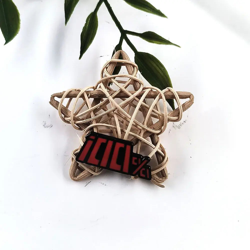 Woven star-shaped pin with red and black 100% enamel badge featuring shigeo kageyama from mob psycho enamel pin