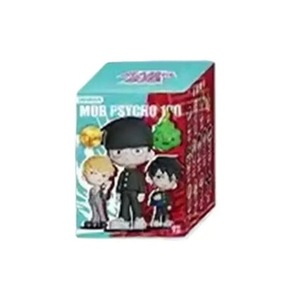 A colorful mob psycho 100 shigeo kageyama mini figure blind box with chibi characters in teal and red design