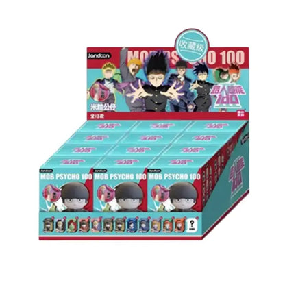 Teal and red blind box display for mob psycho 100 shigeo kageyama mini figure collectible by jandson vol 2