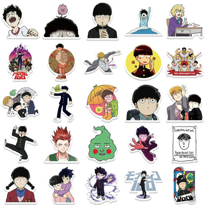 Set of 30 vibrant anime character stickers featuring demon slayer and jujutsu kaisen in mob psycho shigeo sticker set waterproof decals