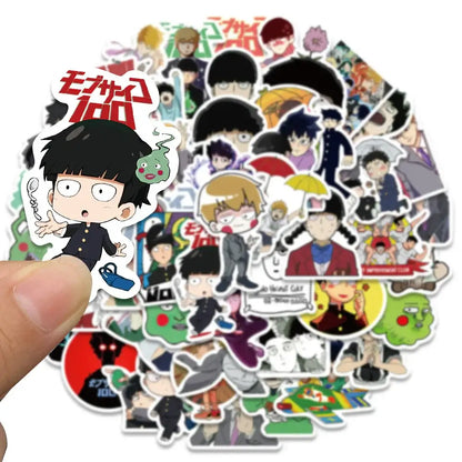 Colorful mob psycho 100 shigeo sticker set with vibrant cartoon characters waterproof decals collection