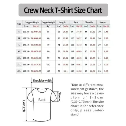 Mobile suit gundam mecha t-shirt heavy cotton crew neck size chart with measurements in cm and inches s to 4x