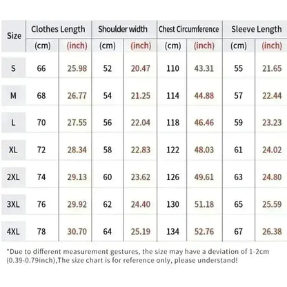 Size chart in cm and inches for the oversized fit mobile suit gundam rx-78 cotton t-shirt in sizes s to 4xl