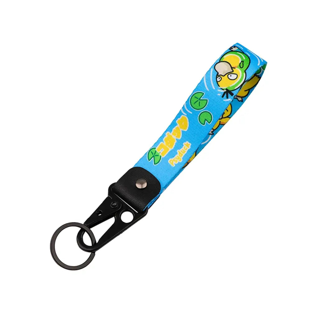 Blue fabric monster original keychain with cartoon frog design and black metal clip for car key accessory