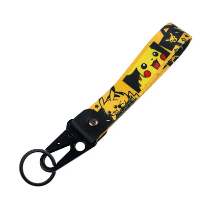 Yellow pikachu-themed monster original keychain with black accents and metal ring for car key accessory use