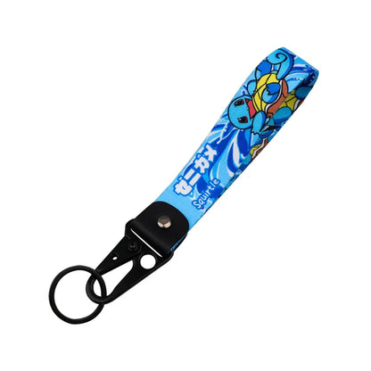 Blue fabric monster original keychain with cartoon squirtle design and black metal clip for car key accessory