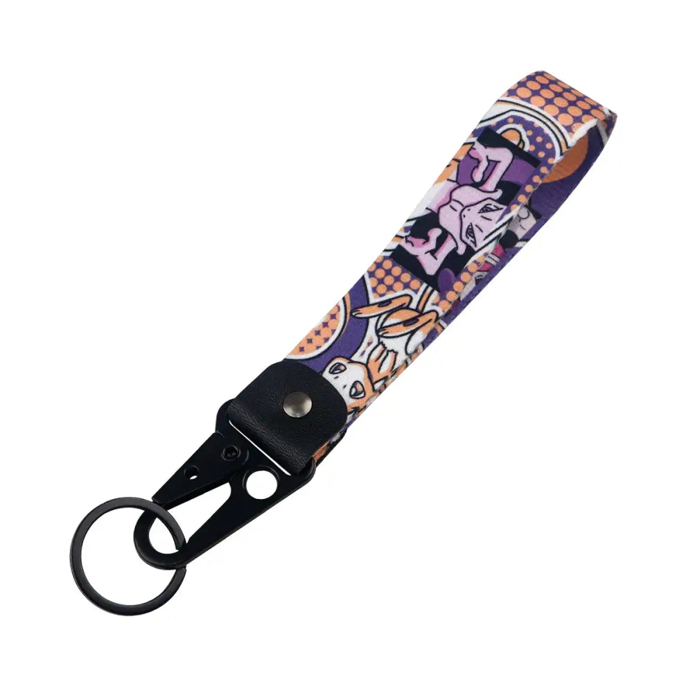 Monster original keychain fabric keychain in purple and white with black metal clip and ring for car keys featuring anime monster design