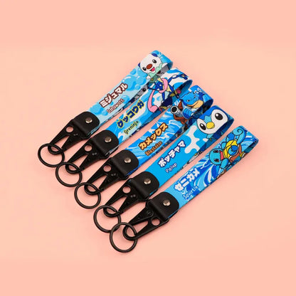 Blue fabric monster original keychain with colorful pokemon characters and black metal clasps for car key accessory