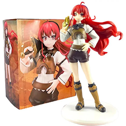 Mushoku tensei eris boreas pvc figure red-haired anime figurine with long hair in white blouse and brown armor on circular base