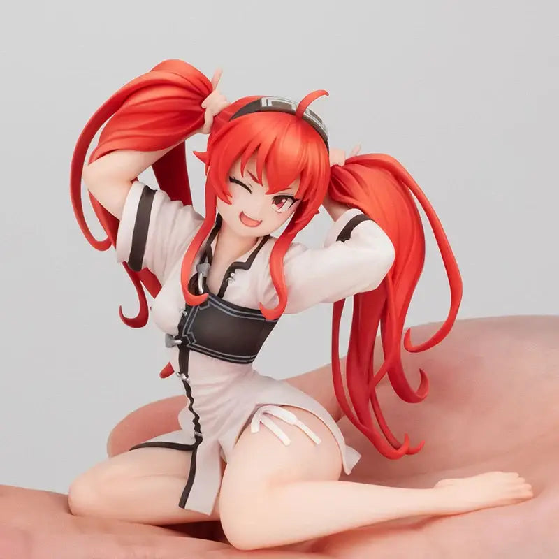 Detailed red-haired eris greyrat pvc statue from mushoku tensei in white and black outfit 10cm figure