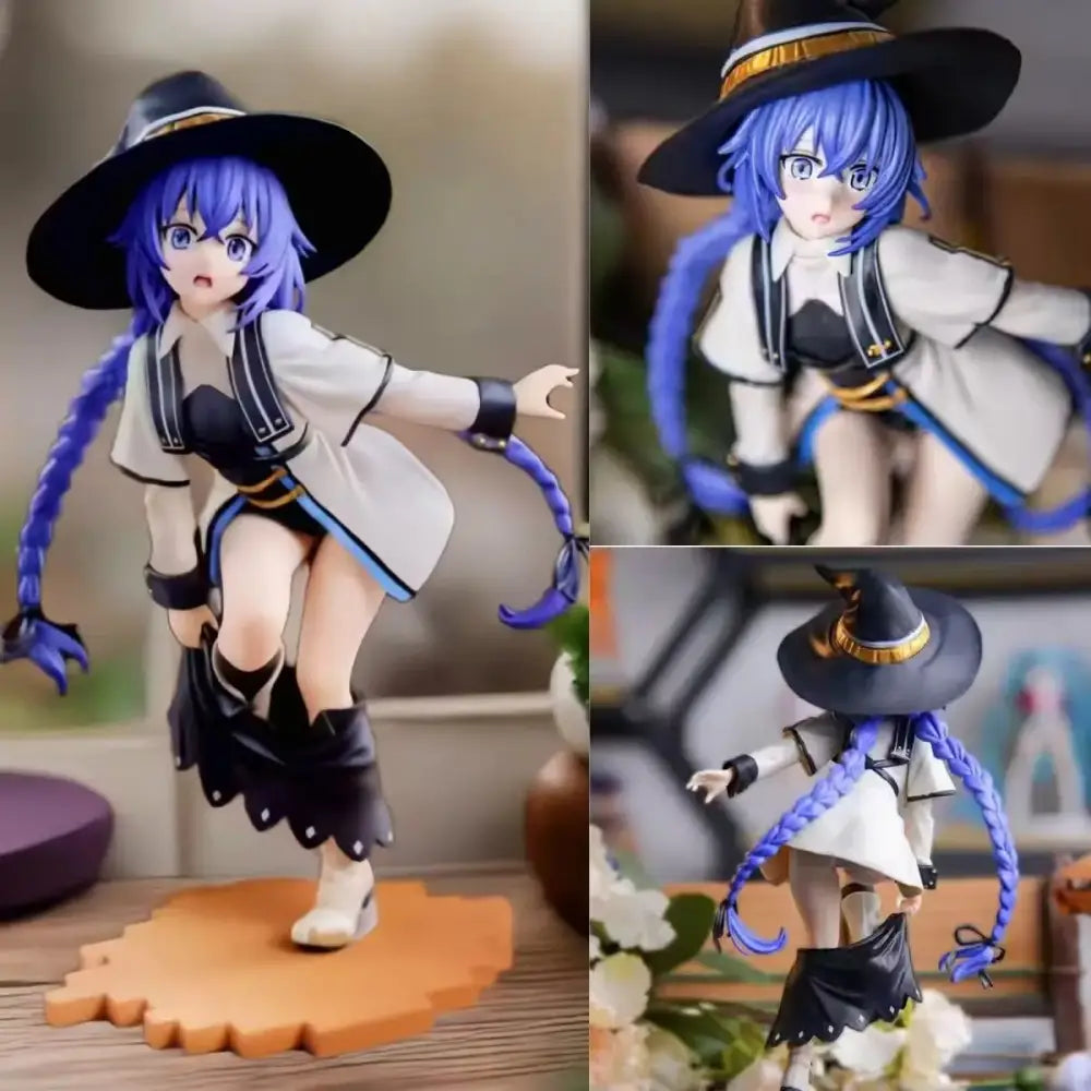 Detailed pvc statue of eris greyrat from mushoku tensei with blue hair black hat white coat and boots 10cm figure