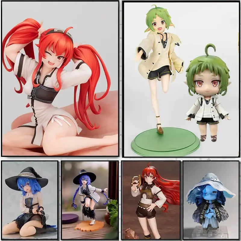 Red-haired eris greyrat pvc statue from mushoku tensei with long flowing hair in white and black outfit 10cm figure