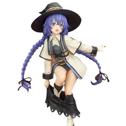 Mushoku tensei eris greyrat pvc statue featuring a purple-haired witch with braided hair black hat and cream gold trim