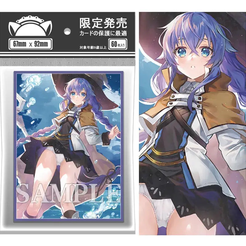 Purple-haired anime illustration card protector with clear plastic front for mushoku tensei lucksy card 67x92mm sleeves