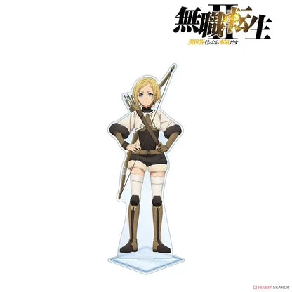 Clear acrylic roxy migurdia acrylic stand featuring a blonde archer in white and black attire holding a bow over one shoulder