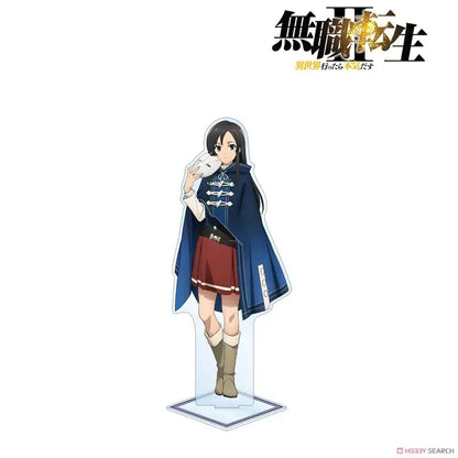 A clear acrylic stand of roxy migurdia in navy blue cape red skirt and beige boots for desktop decor