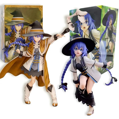 Two detailed pvc figures of roxy migurdia in brown coat hat and black white outfit as a migurdia noodle stopper