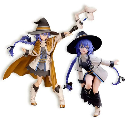 Two detailed pvc anime witch figures featuring roxy migurdia noodle stopper in tan and white outfits with hats