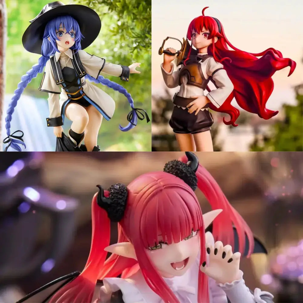 Mushoku tensei roxy migurdia pvc action figure with blue hair black hat beige coat and detailed painted finish