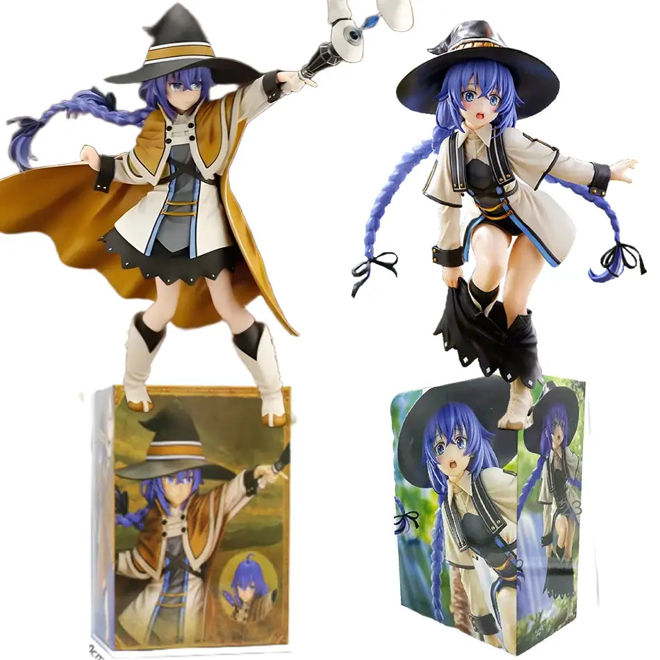 Two detailed roxy migurdia pvc figures from tensei roxy migurdia in orange and black costumes standing side by side