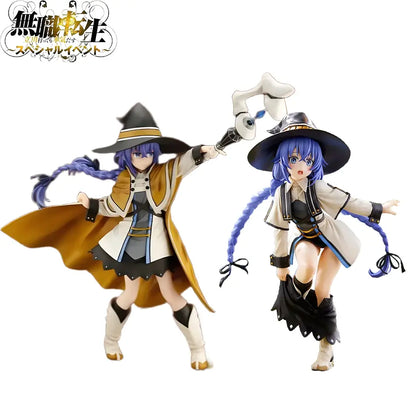 Two anime-style roxy migurdia pvc figure witches in tan and white outfits from tensei roxy migurdia 25cm statue