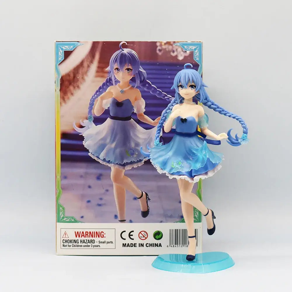 Blue and light blue roxy migurdia anime figure from mushoku tensei featuring long braided hair and frilly PVC dress