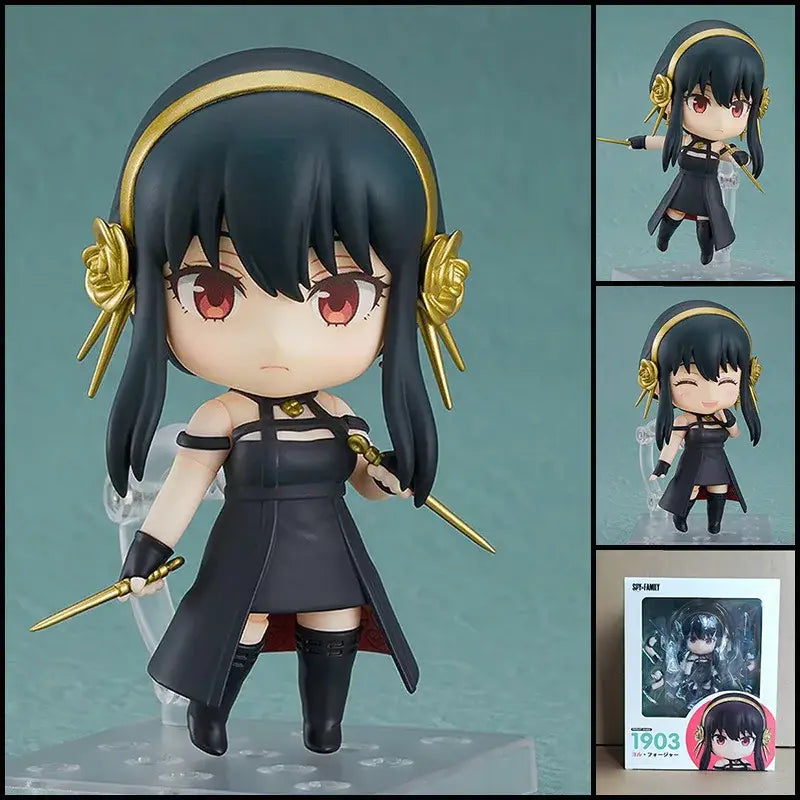 Black and gold posable mushoku tensei roxy migurdia nendoroid figure with short hair elegant dress and headpiece
