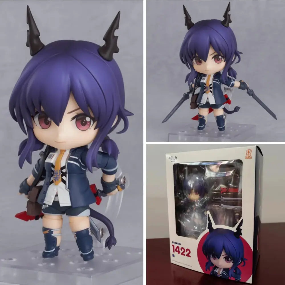 Purple-haired roxy migurdia mushoku tensei posable q-version figure with black horns and navy blue school uniform