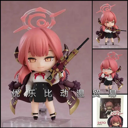 Pink-haired roxy migurdia figure from mushoku tensei in gold and black armor holding rifle with posable face swap